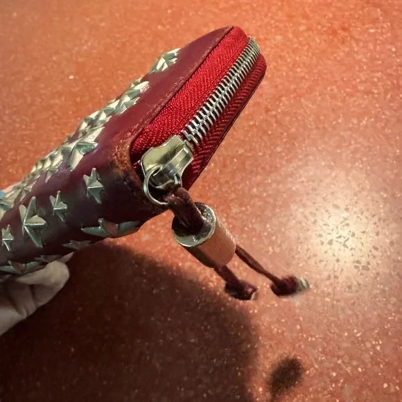 Jimmy Choo Red leather star long zip wallet with COA card EUC - Picture 6 of 9